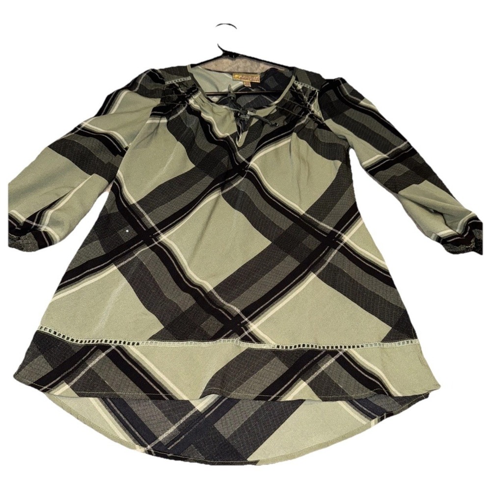 Princess Vera Wang Womens Green Black Tunic Shirt 3/4 Sleeve Size XS X-small
